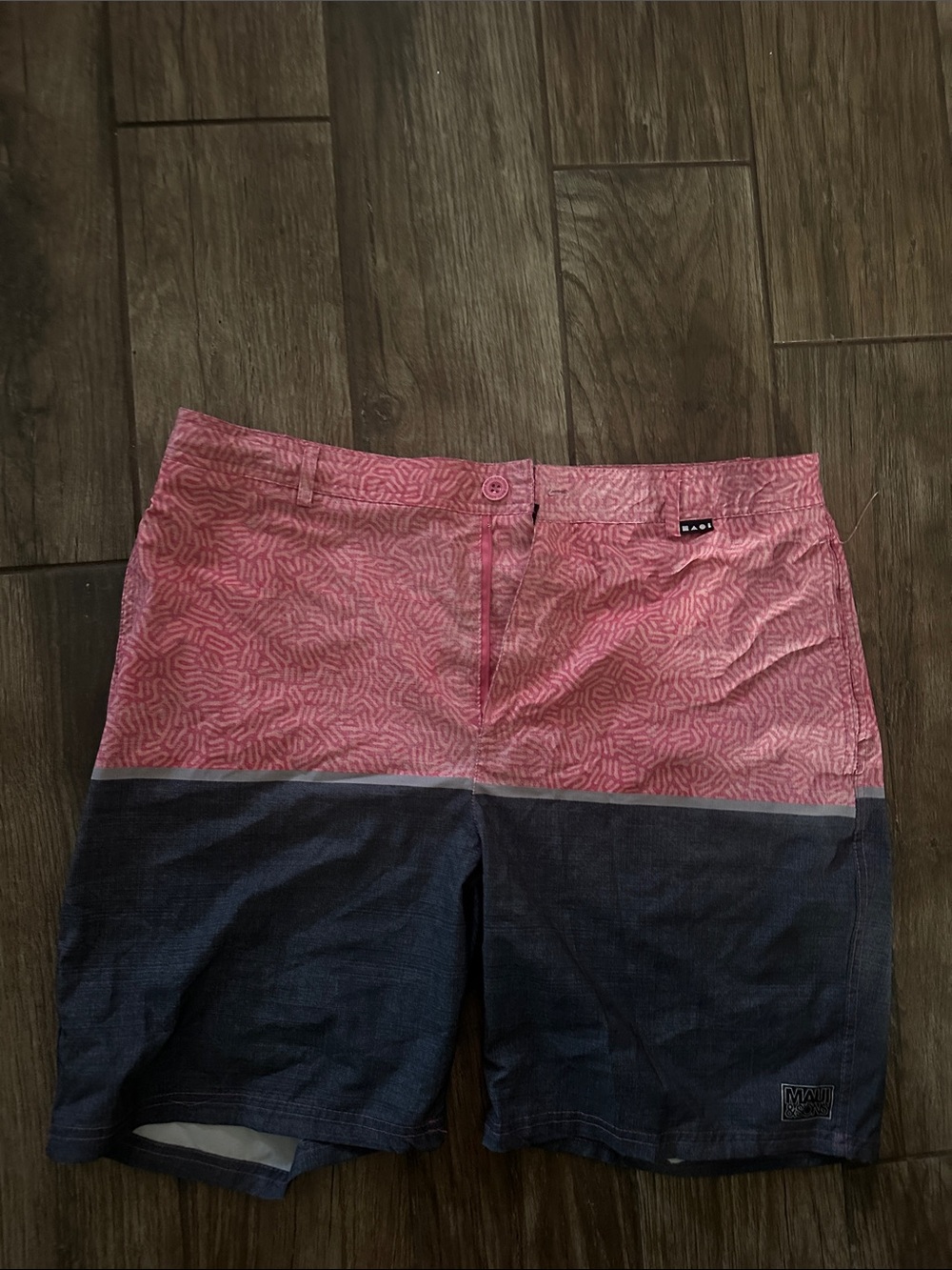 Maui and Sons Pink Patterned and Navy Lined Swim Shorts